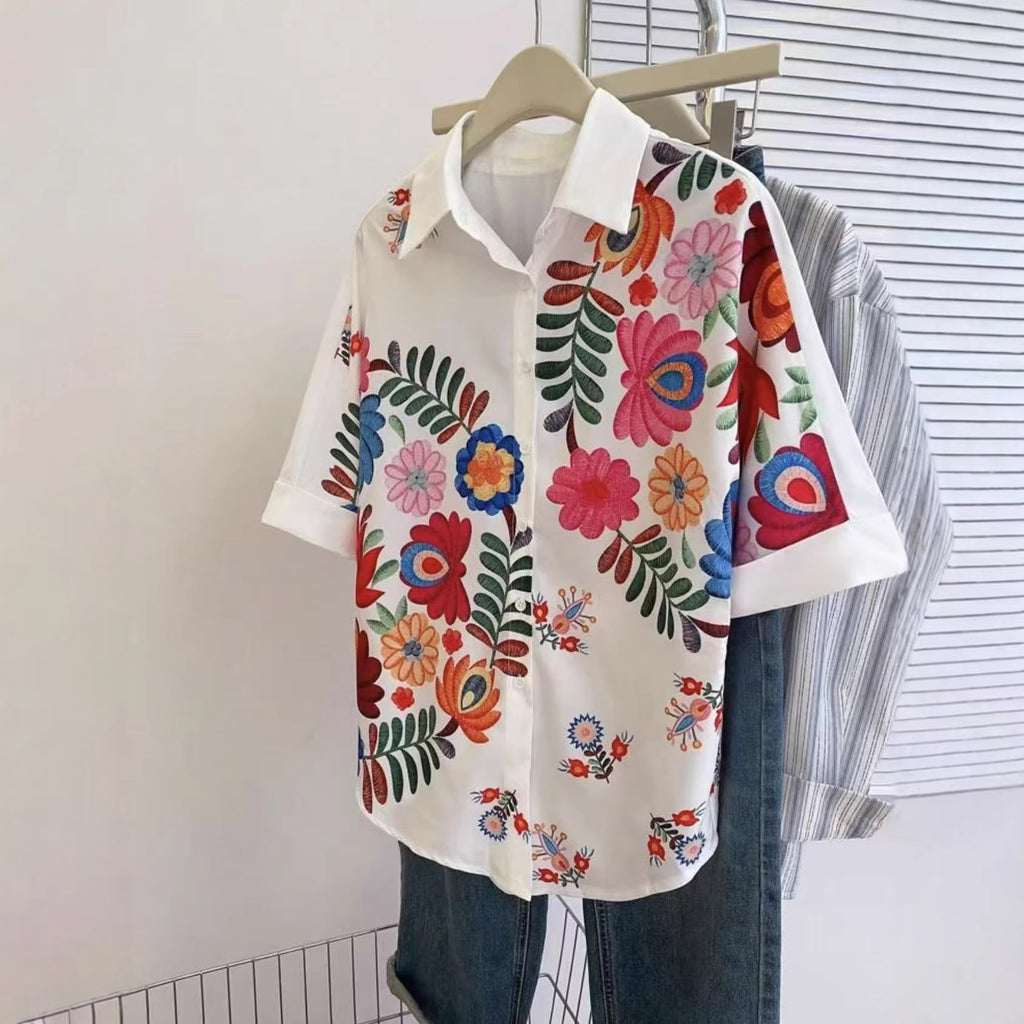 New loose casual printed short-sleeve shirt for summer