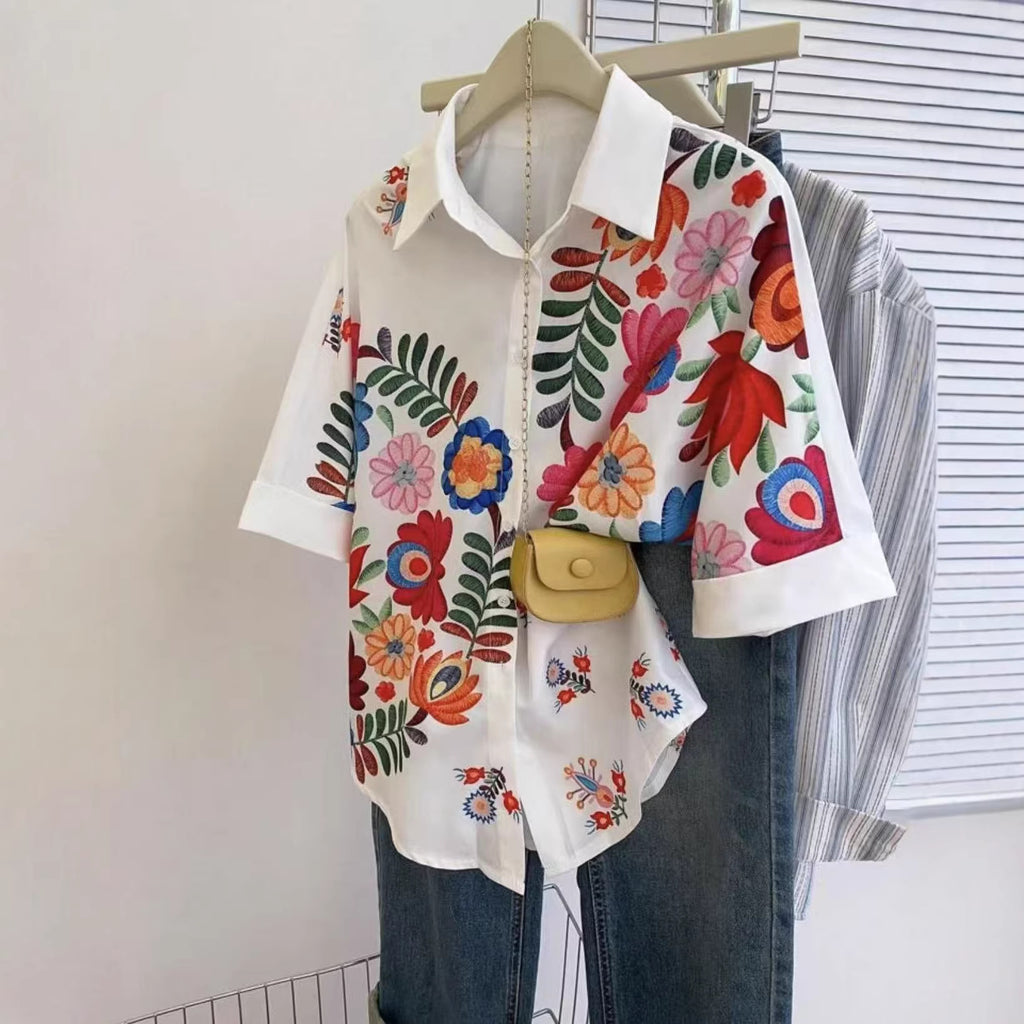 New loose casual printed short-sleeve shirt for summer