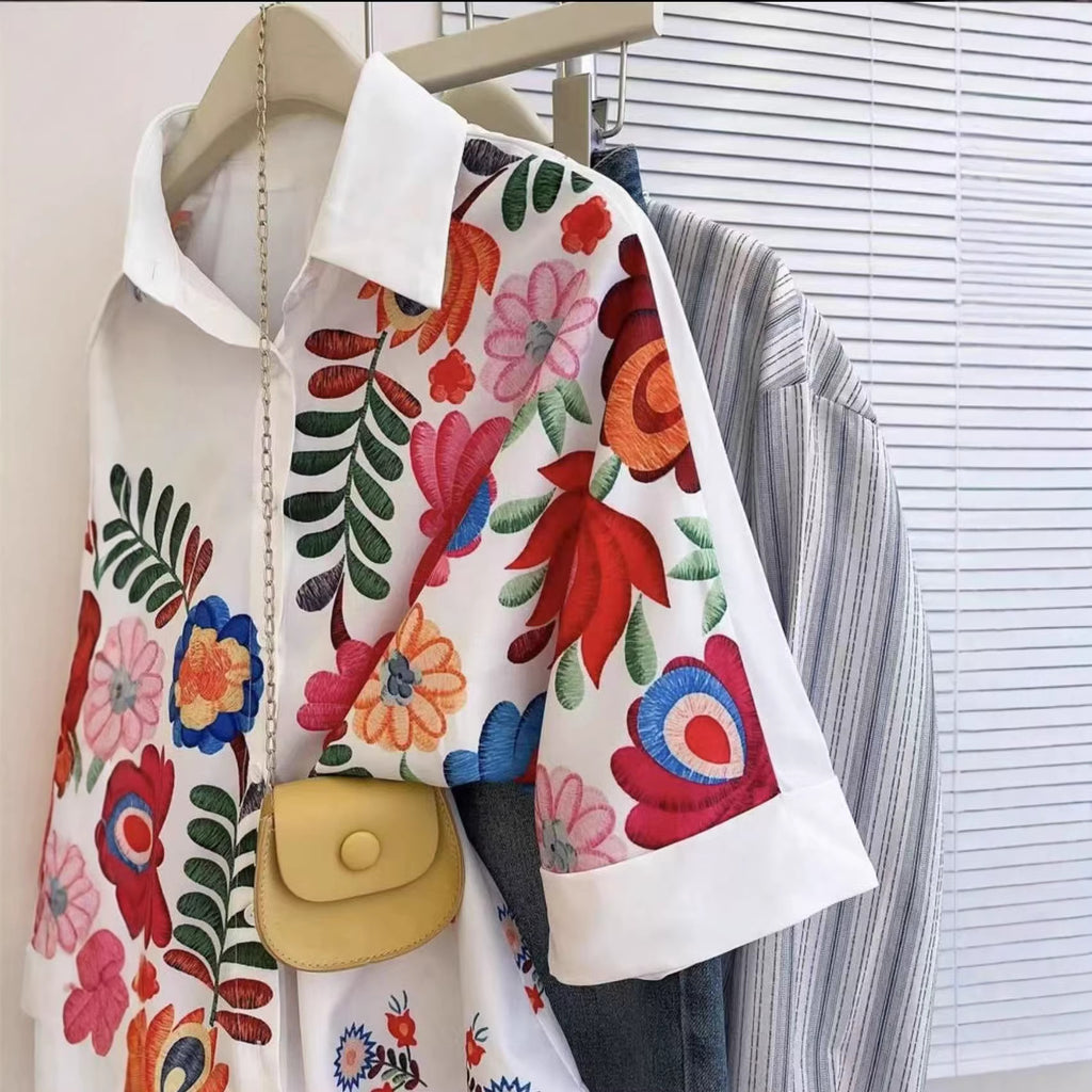 New loose casual printed short-sleeve shirt for summer
